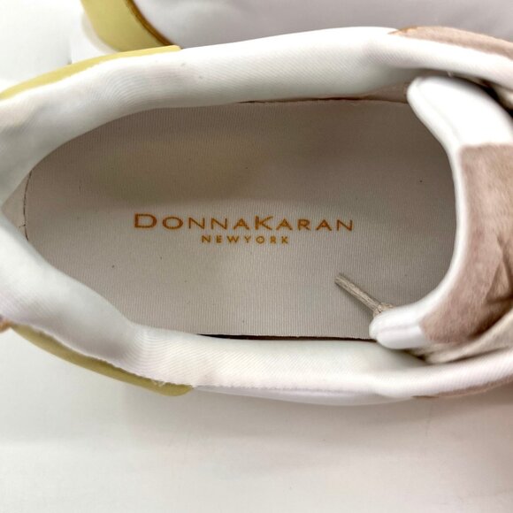 Donna Karan New York Binx Lace‑Up Sneaker Size 6M White Beige Gold Accent Retro - Picture 8 of 12
